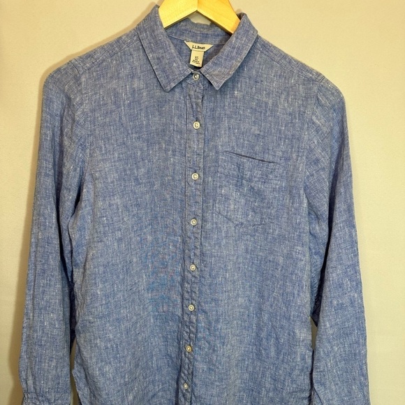 LL Bean Womens Linen Shirt Blue Chambray Blouse Top Buttons Long Sleeve Beach XS - Picture 2 of 14